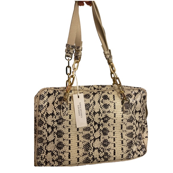 Versace Collection Chain Handle Snake Embossed Leather Shoulder Bag, NWT $700 - Picture 6 of 16